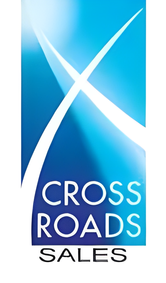 A blue and white logo for cross roads.